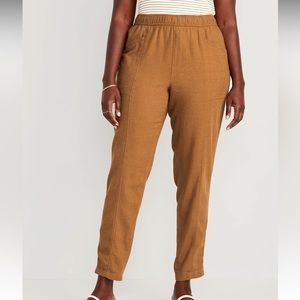 High waisted cropped Tan linen pants
